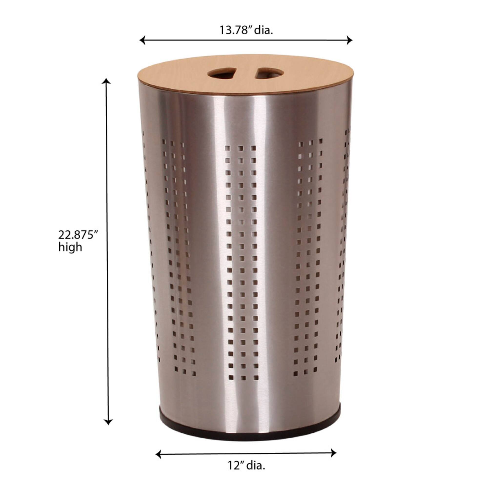 Household Essentials Round Metal Hamper with Engineered Wooden Lid